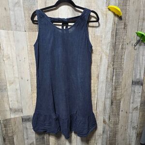 Terzo Millenio Italy Navy Linen Blend Mini Ruffle Hem Dress Medium Minimalist